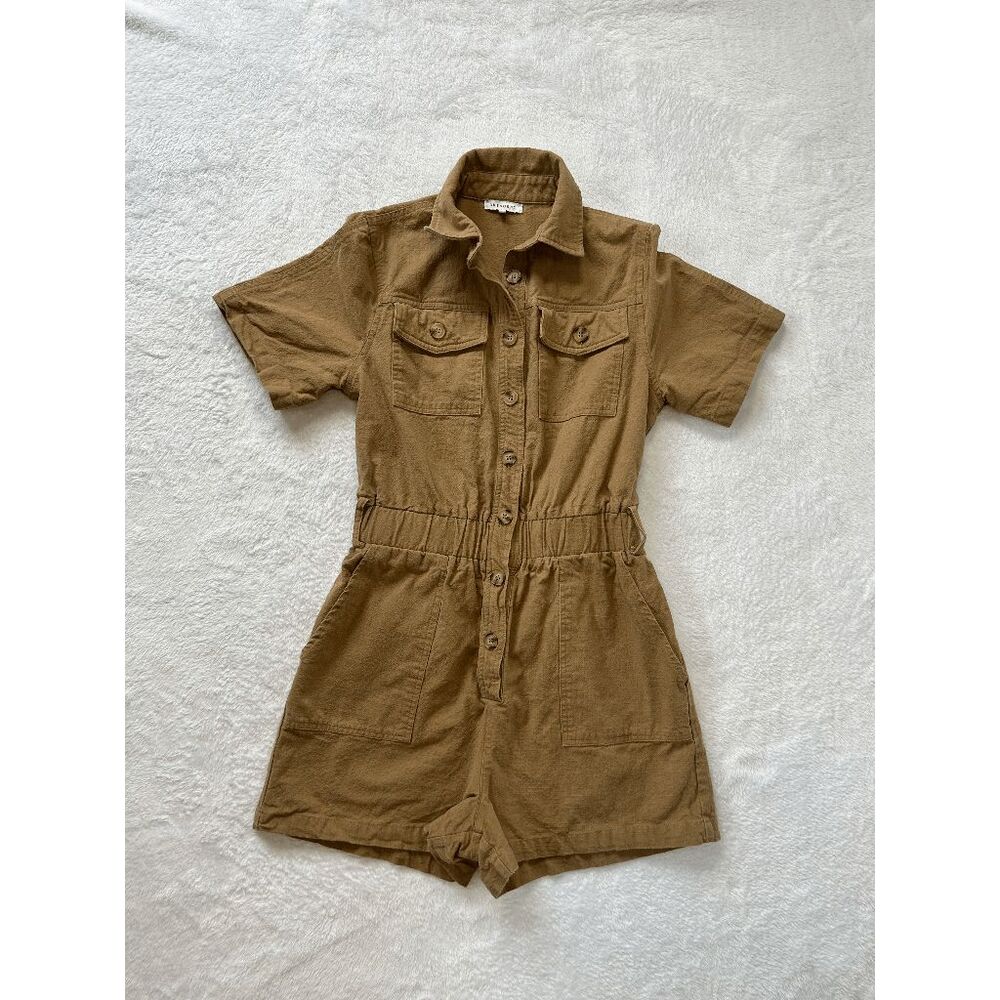 Crescent 100% Cotton Tan Romper/Shorts Button Down, Casual Summer Size S